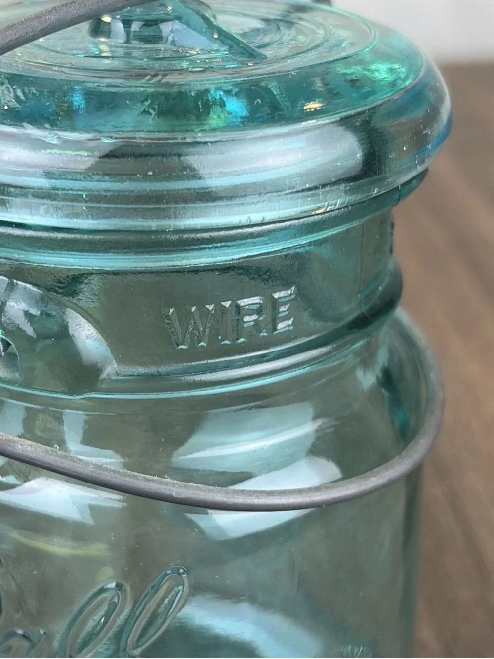 Vintage Ball Ideal Aqua Blue Glass Jar 5.5” Wire Bail w/ Lid 76 A24 Bicentennial